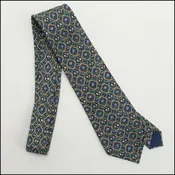 RDC13785 Authentic HERMES Navy/Green Links & White Flower Silk Tie
