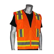302-0500Y ANSI Type R Class 2 Two-Tone Eleven Pocket Surveyors Vest with Solid Front and Mesh Back