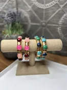 Accented Dome Shape Stone Metal Bangle