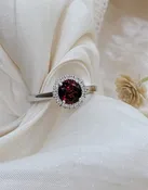 10K White Gold Garnet & Diamond Halo Fashion Ring