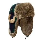 Mad Bomber Blackwatch Plaid Wool Bomber Hat with Brown Rabbit Fur