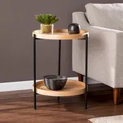 Black / Natural & Black Round Modern Side Table with Shelf