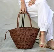 Allan K Savannah Toledo Leather Bucket Bag- Belt Weave  | Brown | Final Sale - No Returns | Offered Online Only