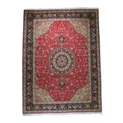 10' 0" x 13' 3" - RED AND NAVY TABRIZ FLORAL PERSIAN RUG ( 305 x 404 CM )