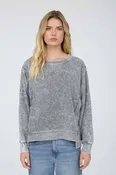 ACID WASH LONG SLEEVE SIDE SLIT KNIT TOP: Black