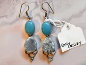 Chalcedony with Gray Druzy Earrings
