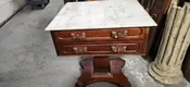 Antique Mahogany Carved Roses 2-Drawer Marble Top Table