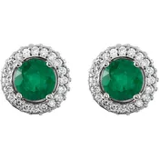 Emerald and Diamond Halo Stud Earrings