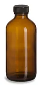 8 oz Amber Boston Round Glass Bottle with Black Cap