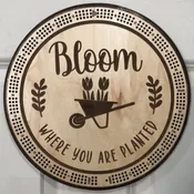 “Bloom Where you are Planted” Cribbage Board | 3-Track, 120-Point Round Game with Pegs & Cards