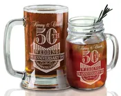 16Oz  Anniversaary Gifts for Him Her Couples Parents Beer Mug Mason Jar Wedding Anniversary 10th 20th 30th 40th 50th Wife Husband Custom Man