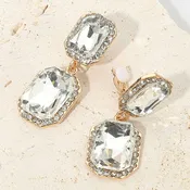 Elegant Rectangle Crystal Drop Dangle Evening Clip On Earrings