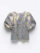 b.young BXEva Floral Jacquard Blouse – Gold and Blue