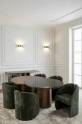 79" Long Modern Irregular Kaylee Luxury Dining Table Set with 6 Green Chairs