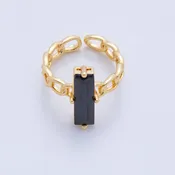 18K GF Black CZ Solitaire Ring, Adj