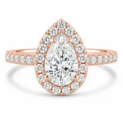 14k Rose Gold 1.10ct Lab Grown Pear Diamond Halo Engagement Ring