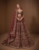 Burgundy & Antique Gold Bridal Lehenga