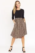 3/4 Sleeve Contrast Leopard Print Midi Dress