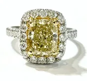 18K White Gold Ring with 3.02ct Fancy Yellow Cushion Cut Diamond