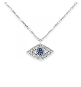 14k White Gold Blue Sapphire And Diamond Evil Eye Necklace