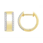 10K Yellow and White Gold Huggie Hoop Earrings with Diamond Edges