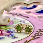 1.04ctw Enhanced Green Diamonds With .20ctw White Diamond Halo Stud Earrings 14k Yellow Gold | Warren Jewelers