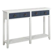 2 Drawer Entry Table White/Navy Blue Draw Fronts