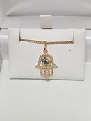 10K Gold Hamsa Hand Pendant Round Blue Cubic Zirconia 0.7g
