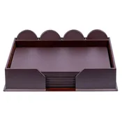 10 Seat Chocolate Brown Leatherette Conference Room Set w/ Round Coasters, 17 x 14 Size Pads