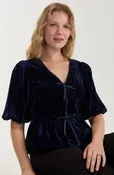 3/4 BLOUSON SLEEVE WOVEN PEPLUM TOP