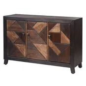 3 Door Credenza With Finished Wood In A Laced Chevron Pattern And Fixed Shelf Behind Each Door 47i