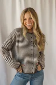 Dani Stripe Cardigan, Dark Brown