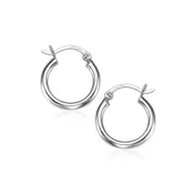 10k White Gold Polished Hoop Earrings (2×15 mm)