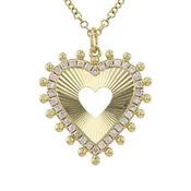 14k yellow gold diamond fluted open heart necklace with 18" ...