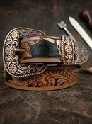 Aesthetic Floral Pattern Tooled Western Belt
