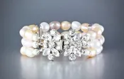 Camilla - Three-Strand Freshwater Pearl Bridal Bracelet - Silver