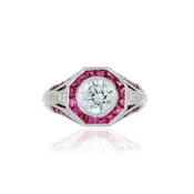 14k White Gold Diamond and Ruby Accented Semi Mount