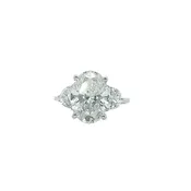 14K White Gold Three Stone Solitaire Lab Diamond Oval Engagement Ring with Half Moon Side Stones