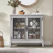 36" Wide Accent Cabinet with 2 Doors, Vintage Style Storage Cabinet with Solid Wood Legs