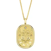 0.02CT DIAMOND ZODIAC GEMINI TWINS STAR MATTE CHOPIN CHAIN NECKLACE