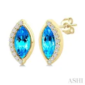 10K Yellow Gold Marquise Shape Blue Topaz & Diamond Stud Earrings