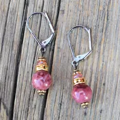 Carnelian Rose "Crazy Lace" Agate Leverback Earrings #EW506-214