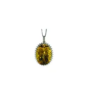 Diamond Halo Oval Pendant - White Gold