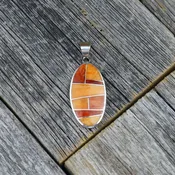 #27738 Supersmith / David Rosales Oval Desert Fire Red and Orange Spiny Oyster Inlay &amp;amp; Sterling Silver Pendant