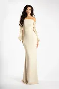 1911E9128 Off Shoulder Floral Puff Sleeve Gown