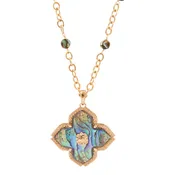 Abalone Maltese Cross Long Golden Pendant Necklace