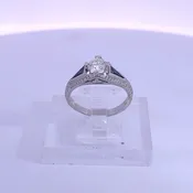 Platinum Filigree Ring With Triangle Cut Sapphires