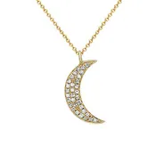 14 Karat Yellow Gold Half Moon Diamond Pendant and Necklace