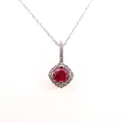 Ruby with Diamond Melee on 14k White gold chain