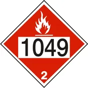 1049 HYDROGEN  COMPRESSED FLAMMABLE GAS  HAZARD – CLASS 2 DOT PLACARD